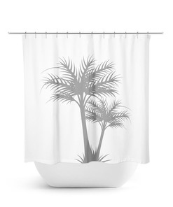 White And Gray Palm Tree Shower Curtain, Tropical Bathroom Decor, Beach House Bath Curtain, Coastal Bathroom, Guest Bathroom Decor
