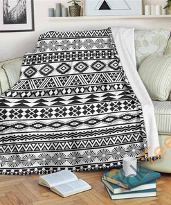 White And Grey Aztec Pattern Sherpa Fleece Blanket Gifts for Family, for Couple