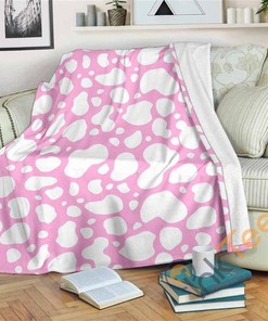 White And Pink Cow Sherpa Fleece Blanket Gifts for Family, for Couple