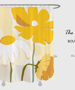 White And Yellow Daisy Shower Curtain, Art Flower Extra Thick Curtains, Waterproof Washable Shower Curtain