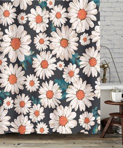 White Daisy Floral Shower Curtain, Flowers Spring Summer Blue Garden