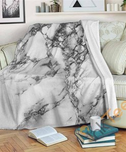 White Dark Grey Marble Sherpa Fleece Blanket Gifts for Family, for Couple