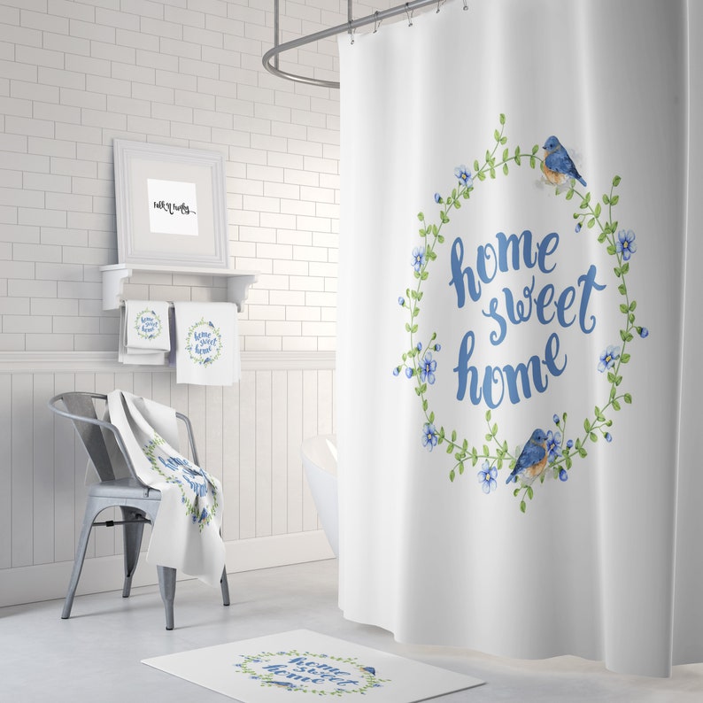 White Floral Shower Curtain, Cottage Chic Bathroom Decor - Image 2