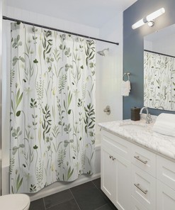 White Floral Shower Curtain, Shower Curtain Cute, Shower Curtain Boho, Botanical Shower Curtain, Farmhouse Shower Curtain