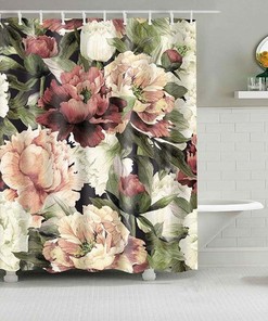 White Pink Peony Shower Curtain, Floral Flowers Fabric Bathroom Curtain, Bath Accessories