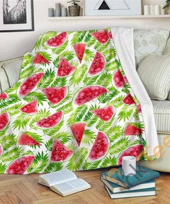 White Summer Watermelon Pattern Sherpa Fleece Blanket Gifts for Family, for Couple