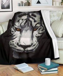 White Tiger Face Idea Tiger Lover Sherpa Fleece Blanket Gifts for Family, for Couple