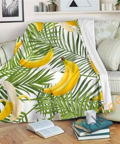 White Tropical Banana Pattern Sherpa Fleece Blanket Gifts for Family, for Couple
