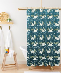 White Unicorns Shower Curtain, Magical Horse Horn Animal Pattern Fabric Bathroom Curtain, Home Bathroom Set Decor
