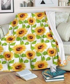 White Watercolor Sunflower Sherpa Blanket Fleece Blanket Gifts for Fans