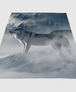 White Wolf Sherpa Fleece Blanket Gifts for Family, for Couple