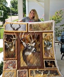 Whitetail Deer In Forest Quilt Blanket Bedding Set