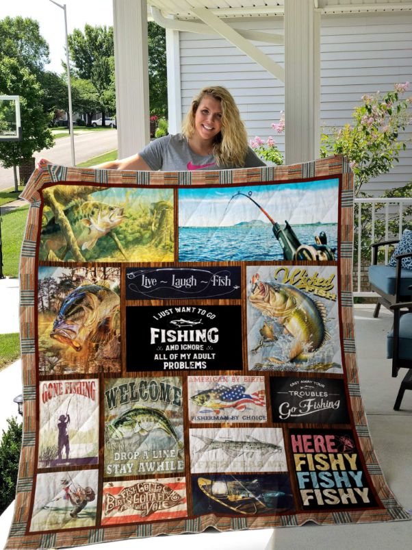 Wicked Fish Fishing Quilt Blanket Bedding Set for Home Décor