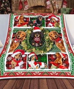 Wiener Dog Christmas Quilt Blanket Bedding Set