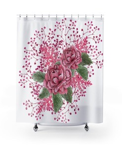 Wild Roses Flowers Floral Bath Curtain, Pink Roses Shower Curtain, Wild Flowers Bathroom Decor, Watercolor Shower Curtain