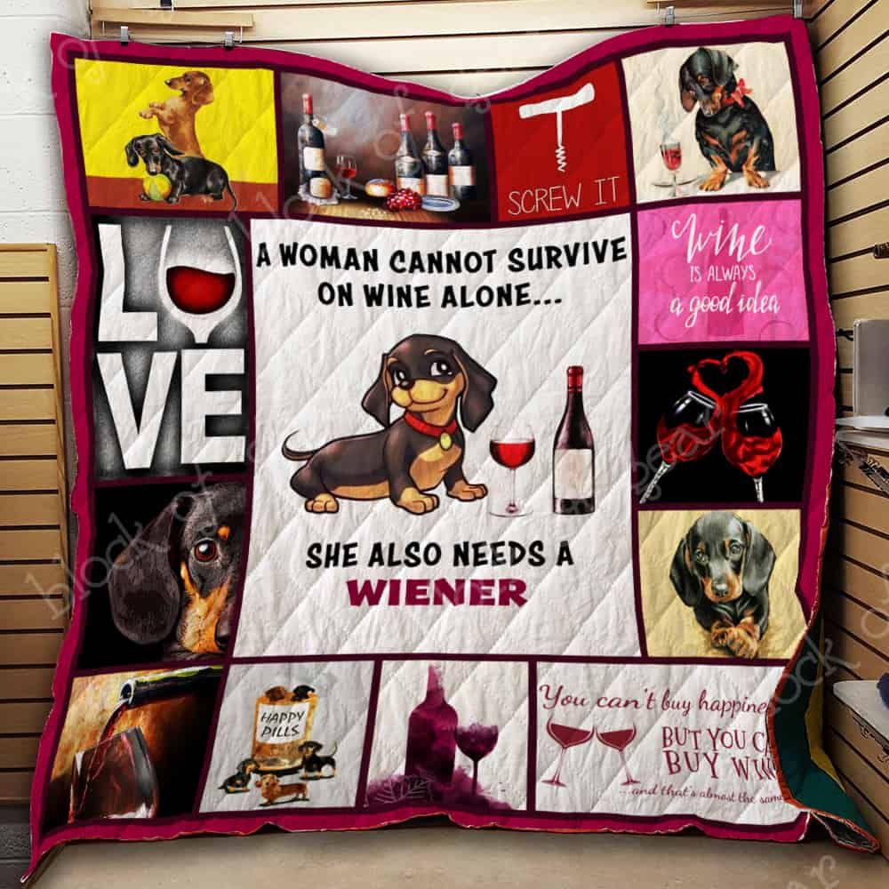 Wine And Dachshund Quilt Blanket Bedding Set for Home Décor