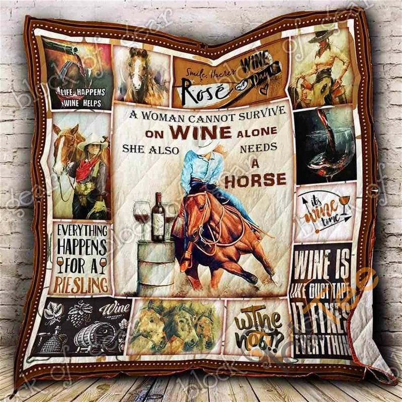 Wine And Horse Quilt Blanket Bedding Set