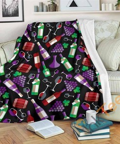 Wine Pattern Sherpa Fleece Blanket Gifts for Family, for Couple