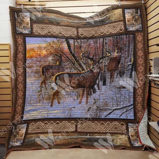 Winter Hunting Deer Hunting Lo Quilt Blanket Bedding Set