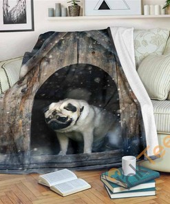 Winter Pug Sherpa Fleece Blanket Gifts for Family, for Couple