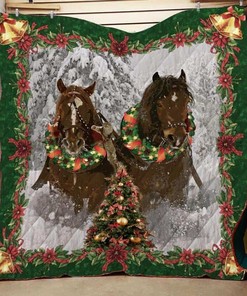 With Christmas Decoration Horse Quilt Blanket