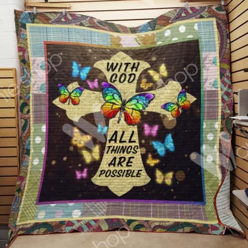 With God All Things Are Possible Butterfly Lo Quilt Blanket Bedding Set