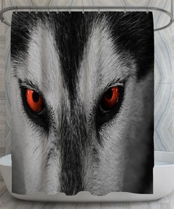 Wolf Shower Curtains, Red Eyed Wolf Grey Shower Curtain, Husky Wolf Mean Eyes Decor, Majestic Bathroom, Photographic Bath Decor