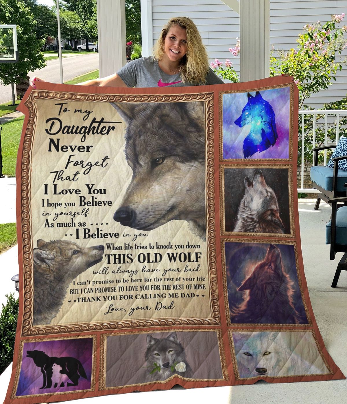 Wolf To My Daughter From Dad Never Forget That I Love You Personalized Quilt Blanket Bedding Set