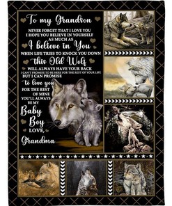 Wolf Tou My Grandson You'll Always Be My Baby Boy Fleece Blanket From Grandma To Grandson Birthday