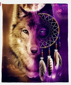 Wolf With Dreamcatcher Lover Gift Idea Sherpa Fleece Blanket Gifts for Family, for Couple