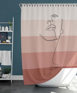 Woman Beauty Shower Curtain, Boho Female Face Sketch Drawing, Gradient Maroon Fabric Shower Curtain, Home Bathroom Set Decor
