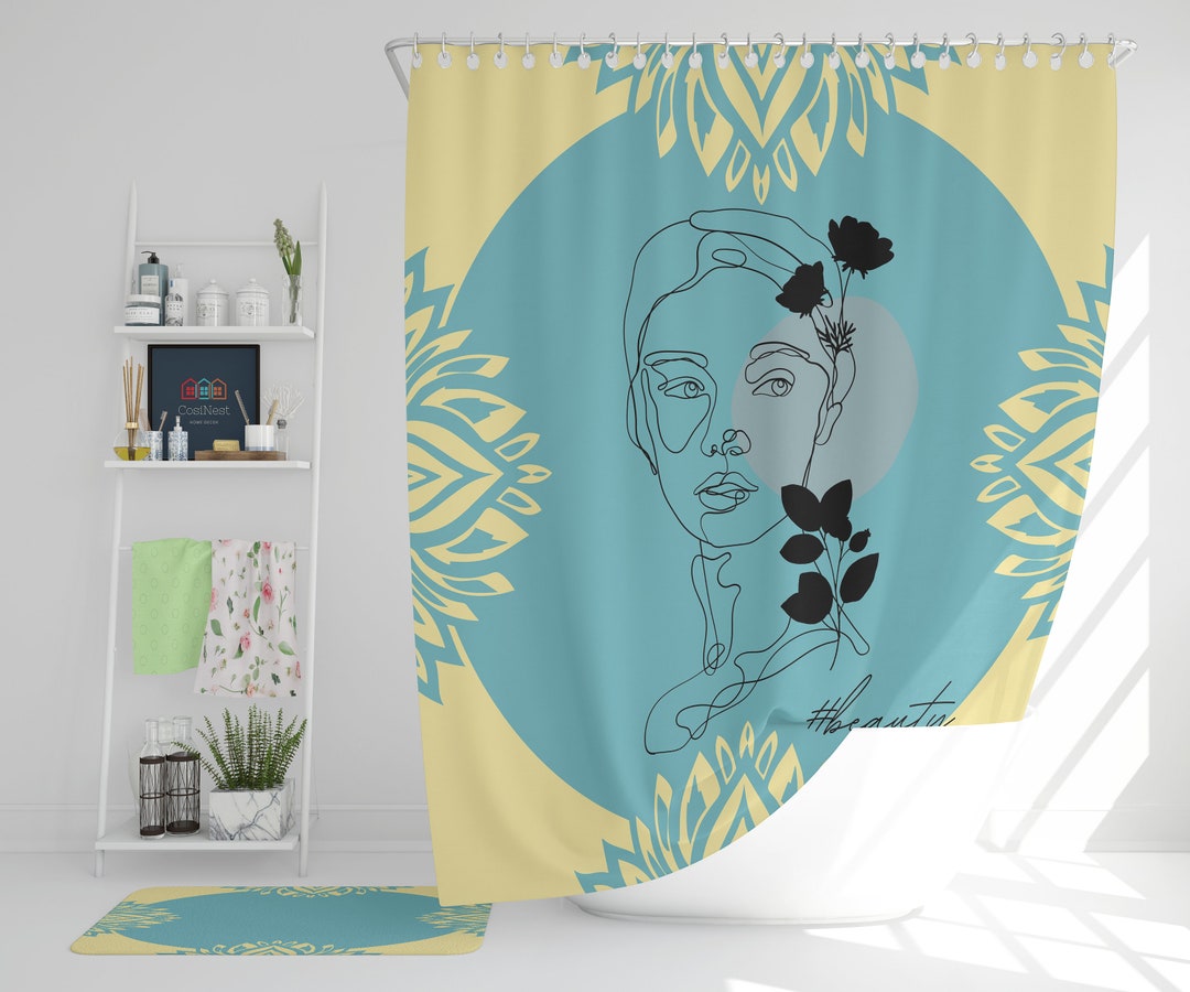 Woman Beauty Shower Curtain, Boho Modern Art Line Drawing Shower Curtain, Home Bathroom Set Decor