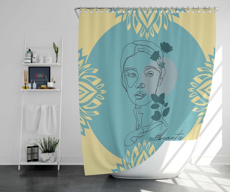 Woman Beauty Shower Curtain, Boho Modern Art Line Drawing Shower Curtain, Home Bathroom Set Decor - Image 2
