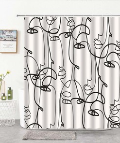 Woman Black And White Shower Curtain, Women Face Portrait Line Drawing Silhouettes Bathroom Curtain, Home Bath Decor, Birthday Gift