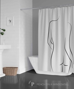 Woman Body Outline Shower Curtain, Sexy Woman Line Drawing Bath Curtain, Scandinavian Modern Bathroom Decor
