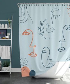 Woman Face Silhouette Shower Curtain, Boho Female Minimalist Line Drawing Home Bath Decor, House Gift