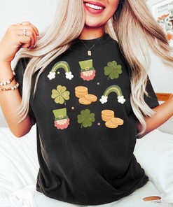 Womens Cute Distressed St Pattys Tshirt, St. Patrick Days Shirt, Shamrock Crewneck Sweatshirt, Four Clover Shirt