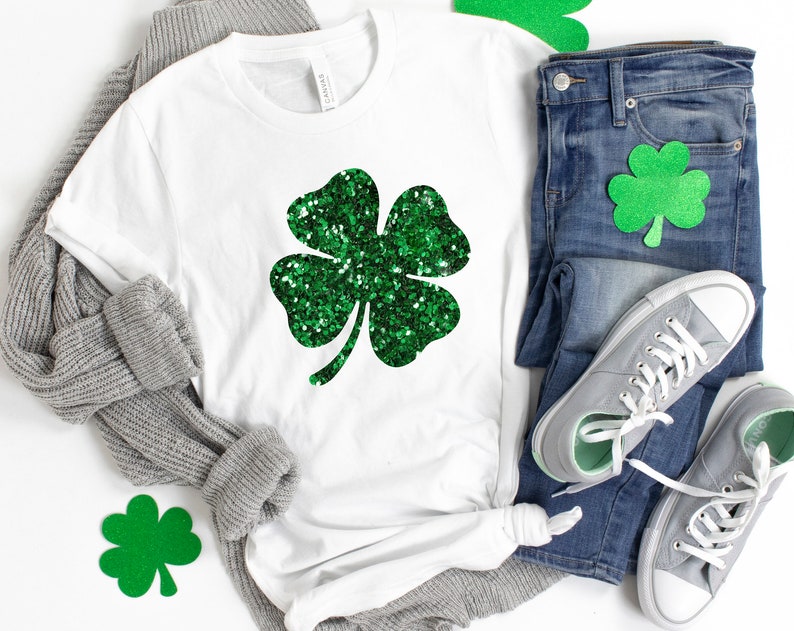 Womens st pattys shirt, glitter shamrock tee, st patricks day shirt, womens st paddys - Image 2