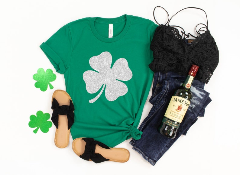 Womens st pattys shirt, glitter shamrock tee, st patricks day shirt, womens st paddys - Image 3