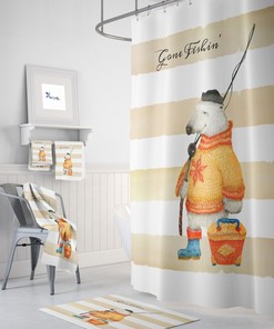 Woodland Bear Shower Curtain Optional Towels and Mat Bathroom Sets