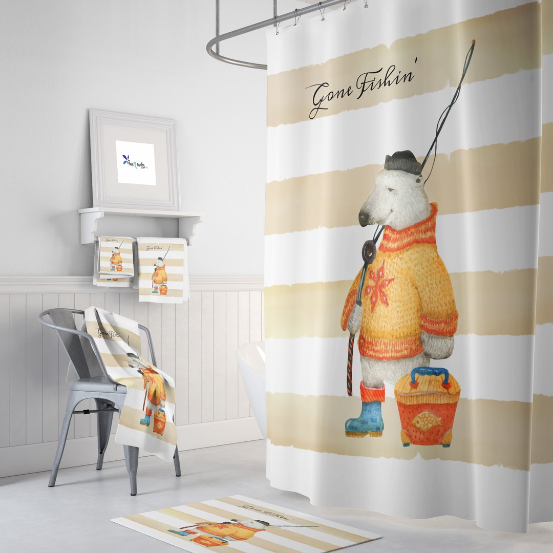 Woodland Bear Shower Curtain Optional Towels and Mat Bathroom Sets