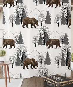Woodland Bears And Pine Tree Shower Curtain Optional Towels
