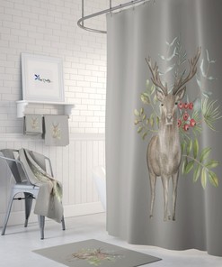 Woodland Deer Shower Curtain, Bath Mat, Towel Options