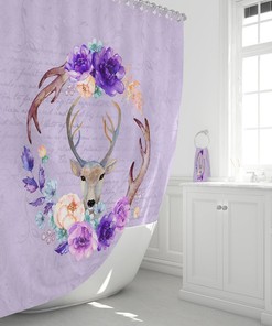 Woodland Deer Shower Curtain, Lavender Floral Bathroom Decor