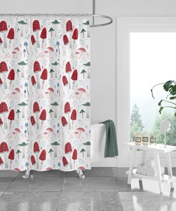 Woodland Mushrooms Shower Curtain Optional Towels