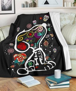 X-ray Snoopy Sugar Skull Bedding Sherpa Fleece Blanket Gifts for Family, for Couple