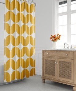 Yellow And Beige Mid-Century Modern Shower Curtain, Retro Bath Curtain, Minimalist, 197, Abstract, Geometric, Contemporary, Bath Decor