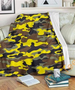 Yellow Brown And Black Camouflage Sherpa Fleece Blanket Gifts for Family, for Couple