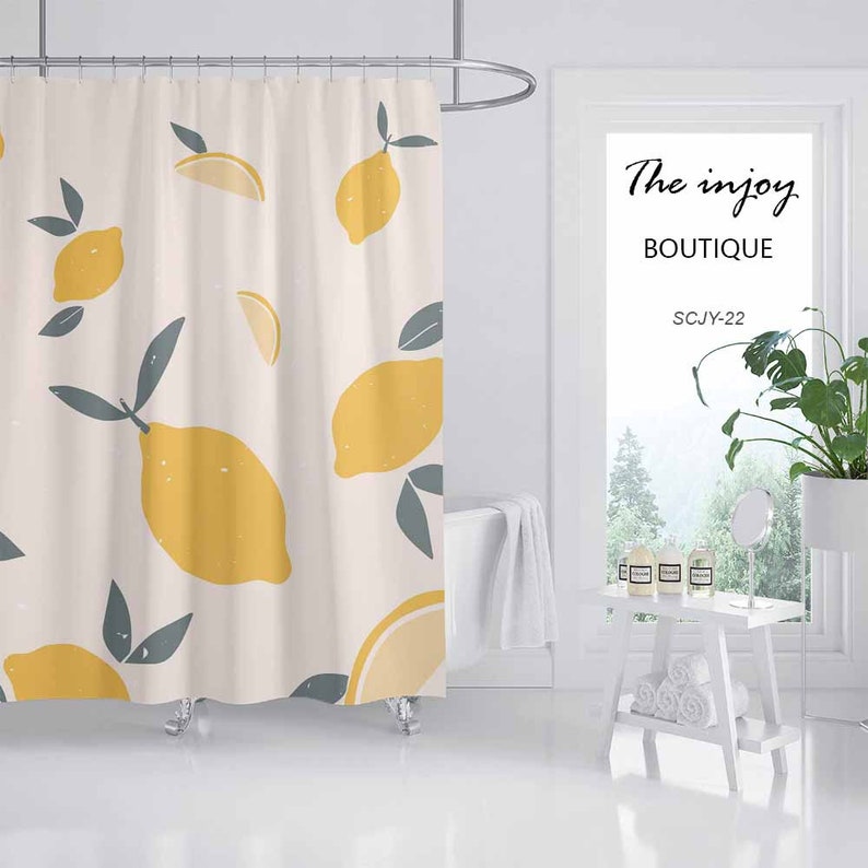 Yellow Lemon Fruit Shower Curtain, Bath Decor Ideas, Housewarming Gift, Waterproof Shower Curtains - Image 2