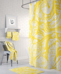 Yellow Marble Shower Curtain, Modern Bathroom Decor